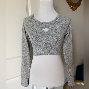Gymshark Fleur Texture Long Sleeve Crop Top Charcoal Marl NWT Small